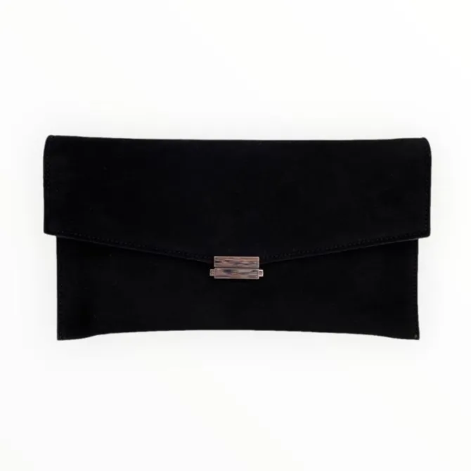 Lodi Black Suede Clutch Bag - Silver Hardware