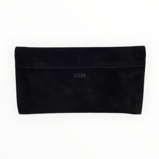 Lodi Black Suede Clutch Bag - Silver Hardware