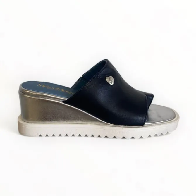 Marco Moreo Navy Toe Post Wedge Sandal