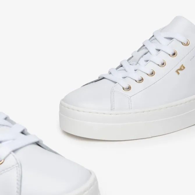 Nerogiardini White Trainer With Gold And Pink Trim