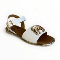 Repo White Leather Flat Sandal